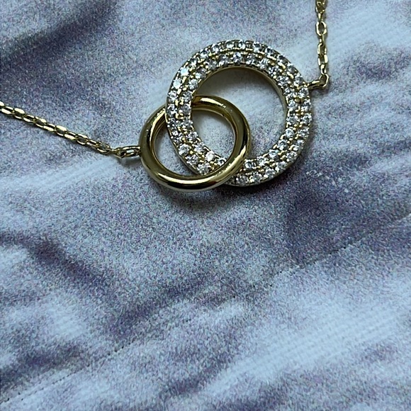 Silver with gold plating diamond double ring necklace - Picture 2 of 4